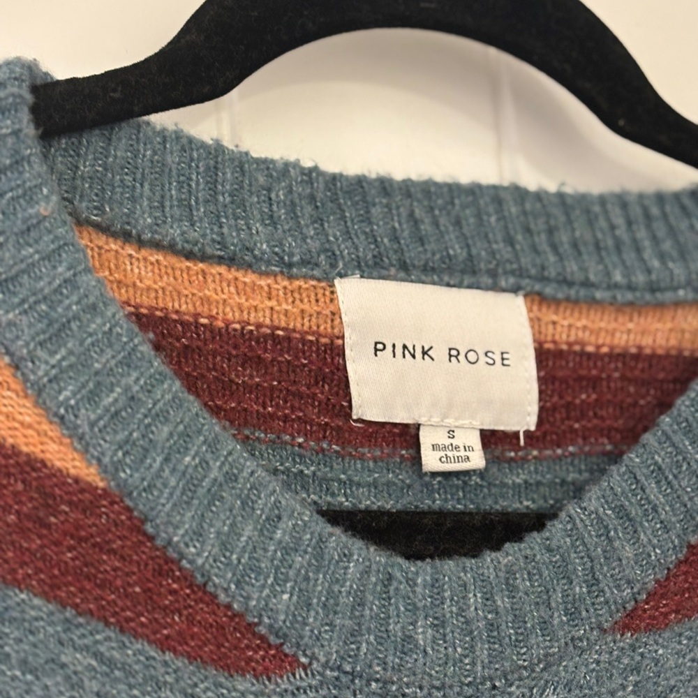 Pink Rose Women's Striped Sweater - Blue, Brown, Cream, Red - Picture 2 of 4